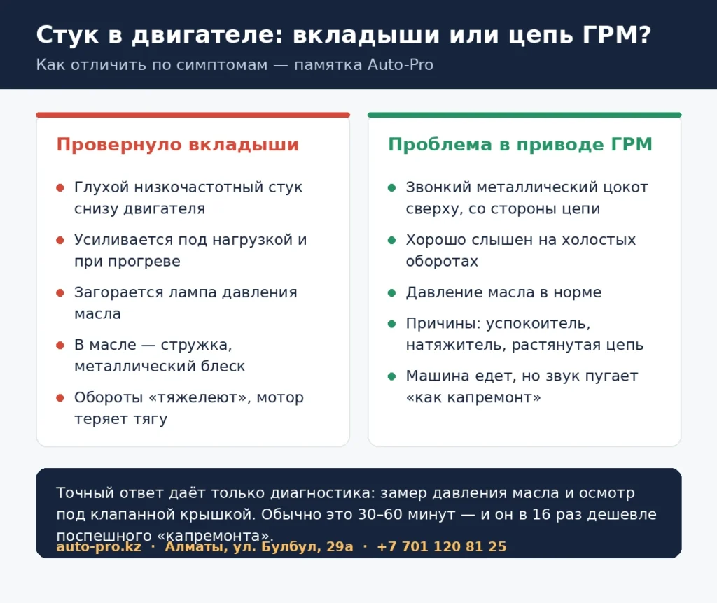 Как отличить стук провёрнутых вкладышей от стука цепи ГРМ
