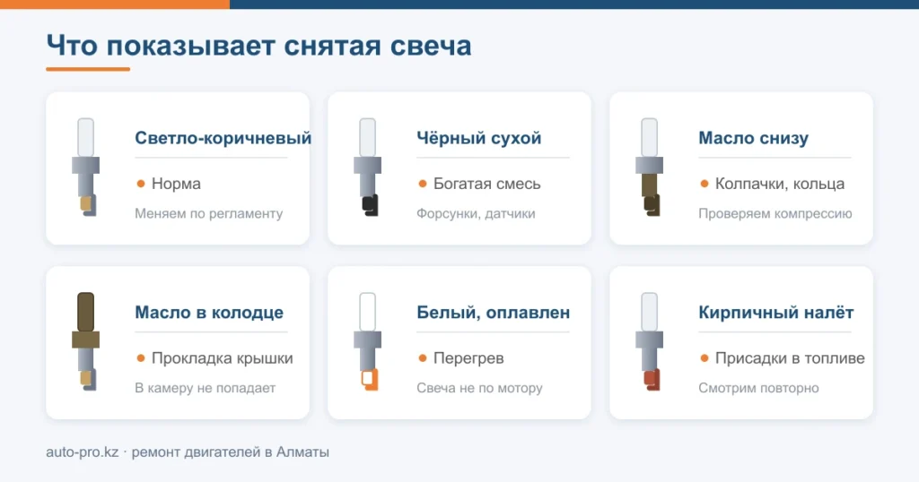 Схема: что означает нагар на свече зажигания и что проверять дальше 