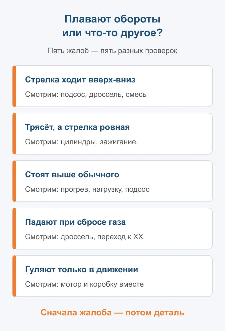 Пять жалоб, похожих на плавающие обороты, и что проверяют при каждой